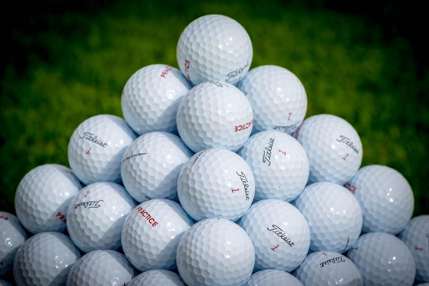 best golf balls: close up of pyramid of golf balls