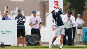 Rickie Fowler tees off at 2023 Rocket Mortgage Classic