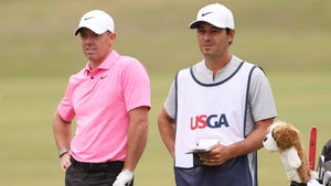 Rory McIlroy watches with caddie at 2023 U.S. Open