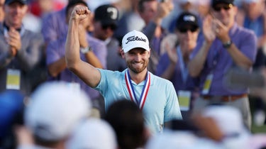 wyndham clark cheers after winning the us open