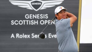 Byeong Hun An tees off during 2023 Genesis Scottish Open