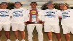 Yuxin Lin, John DuBois, Ricky Castillo, Matthew Kress and Fred Biondi of the Florida Gators pose together with the trophy after winning the NCAA Men's Golf Division I Championships at Grayhawk Golf Club on May 31, 2023 in Scottsdale, Arizona.