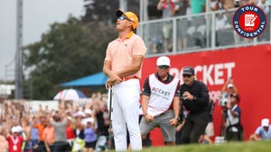 Rickie Fowler reacts after winning the final round of the Rocket Mortgage Classic at the Detroit Country Club in Detroit, Michigan, MI, USA Sunday, July 2, 2023.