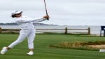 Rose Zhang of the United States plays her shot from the 18th tee during the second round of the 78th U.S. Women's Open at Pebble Beach Golf Links on July 07, 2023 in Pebble Beach, California.