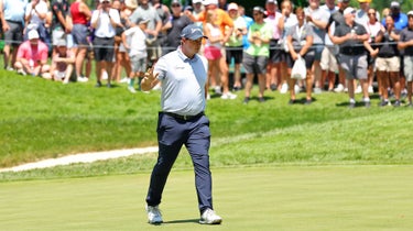 Sepp Straka of Austria reacts to a birdie putt on the ninth green during the final round of the John Deere Classic at TPC Deere Run on July 09, 2023 in Silvis, Illinois.