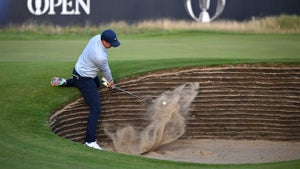 rory mcilroy playing bunker shot at open