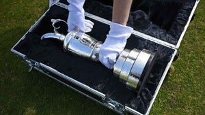 Claret Jug lifted from case at Royal Liverpool before Open Championship
