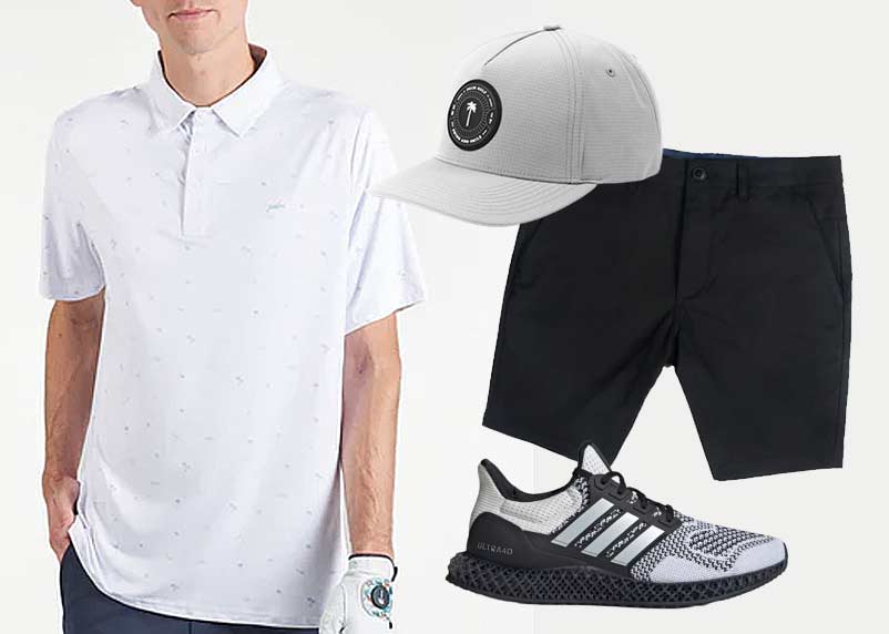 palm golf outfit neautral black grey adidas