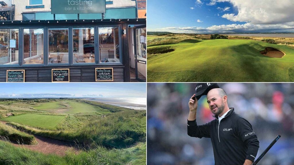 From top right, clockwise: Royal Liverpool's 17th, Open winner Brian Harman, Wallasey Golf Club, the Tasting Bar and Kitchen in Hoylake.