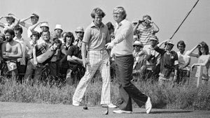 Tom Watson and Jack Nicklaus at the 1977 Open Championship at Turnberry.