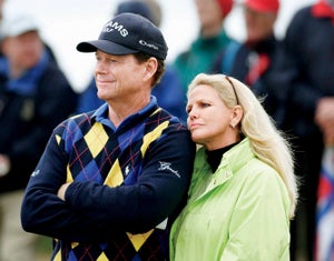 Tom Watson and his late wife Hilary after the final round of the Senior British Open Championship in 2005.