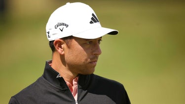 Xander Schauffele of the United States looks on during the Pro-Am prior to the Genesis Scottish Open at The Renaissance Club on July 12, 2023