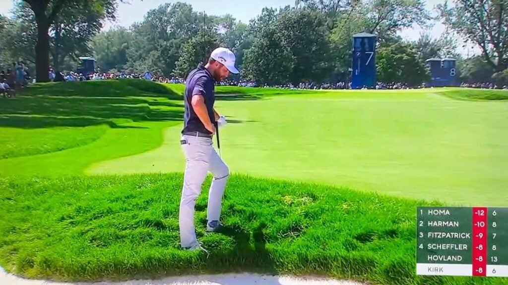 Chris Kirk whiffed on his second shot on No. 7 during the third round of the BMW Championship Saturday at Olympia Fields.