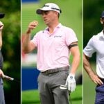 Justin Thomas of the United States reacts after a shot on the 18th green during the final round of the Wyndham Championship at Sedgefield Country Club on August 06, 2023 in Greensboro, North Carolina.