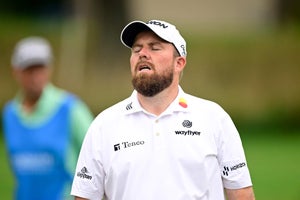 Shane Lowry of Ireland reacts to a missed putt on the sixth green during the second round of the Wyndham Championship at Sedgefield Country Club on August 04, 2023 in Greensboro, North Carolina.