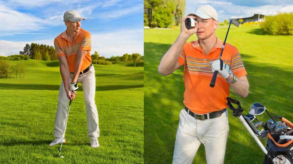 Golfer using rangefinder