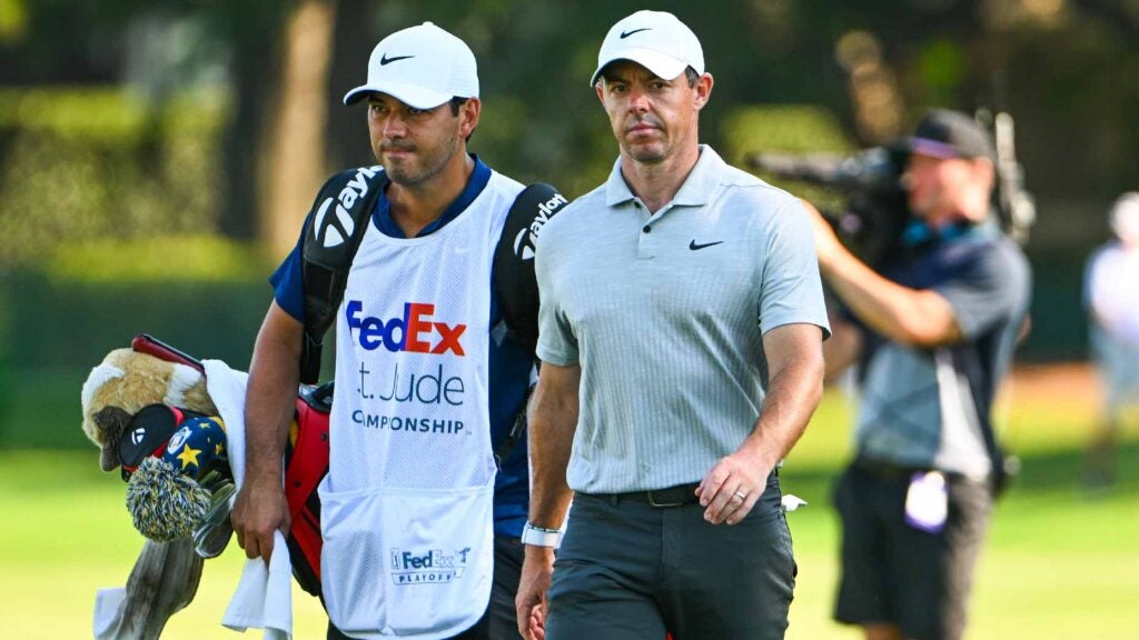 Rory McIlroy and caddie at 2022 FedEx St. Jude Championship