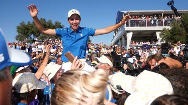 Europe's Carlota Ciganda celebrates as Europe retains The Solheim Cup during day three of the 2023 Solheim Cup at Finca Cortesin, Malaga. Picture date: Sunday September 24, 2023.