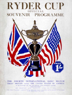 Official Souvenir Programme for the Ryder Cup, 1933. Played at the Southport and Ainsdale course in Lancashire, the 1933 Ryder Cup was the fourth edition of the contest between the golfers of Britain and America, first staged in 1927. On this occasion the British team emerged victorious.