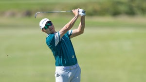 Sangmoon Bae of South Korea hits an approach shot on hole #14 during the second round of the Fortinet Championship at Silverado Resort on September 15, 2023 in Napa, California.