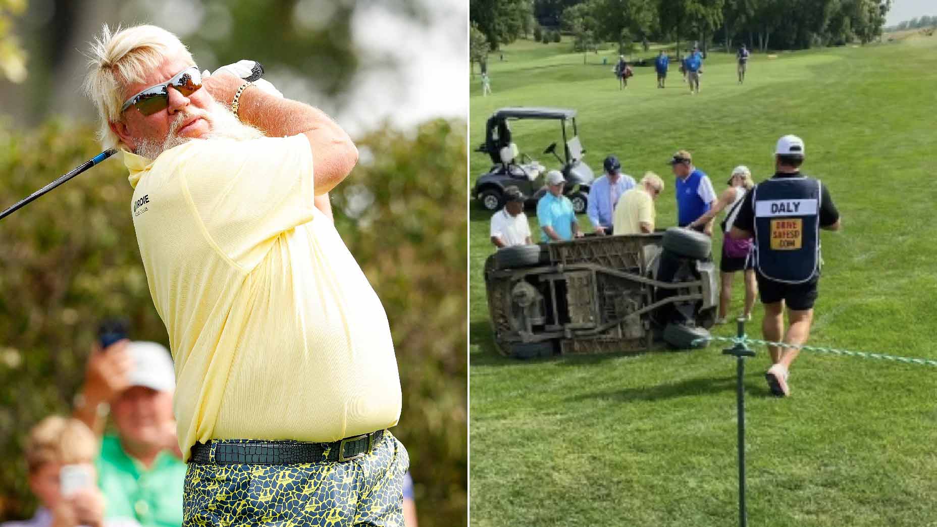 Left: John Daly on Friday at the 2023 Sanford Invitational; Right: The photo in question.