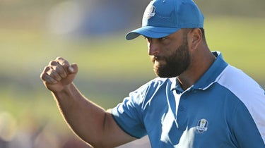 jon rahm pumps his fist at the ryder cup