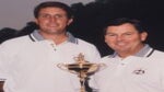 Ryder Cup rookie Phil Mickelson with U.S. captain Lanny Wadkins during the 1995 Ryder Cup at Oak Hill