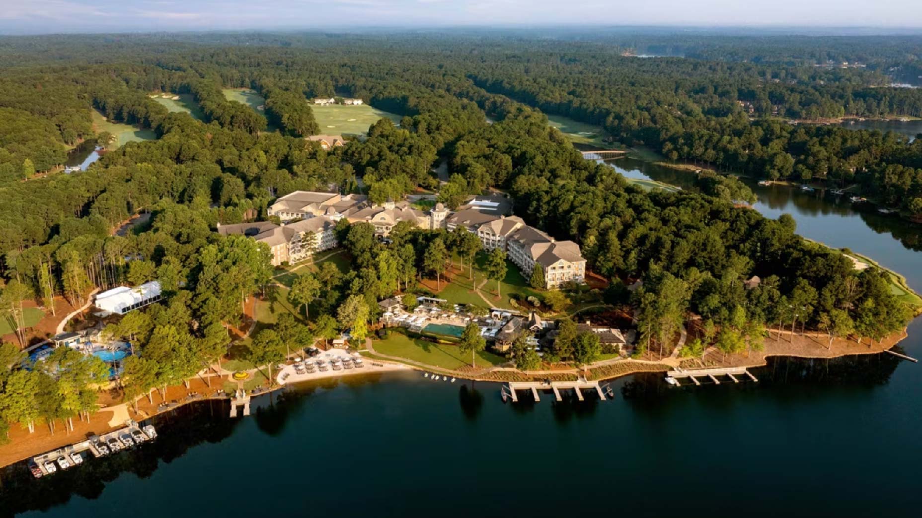 An aerial view of the Ritz Carlton Reynolds, Lake Oconee