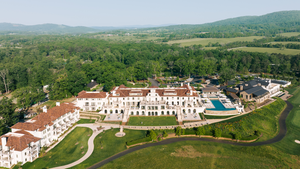 An aerial view of Keswick Hall's clubhouse