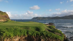 cabot st lucia's 16th hole with the ocean in the background