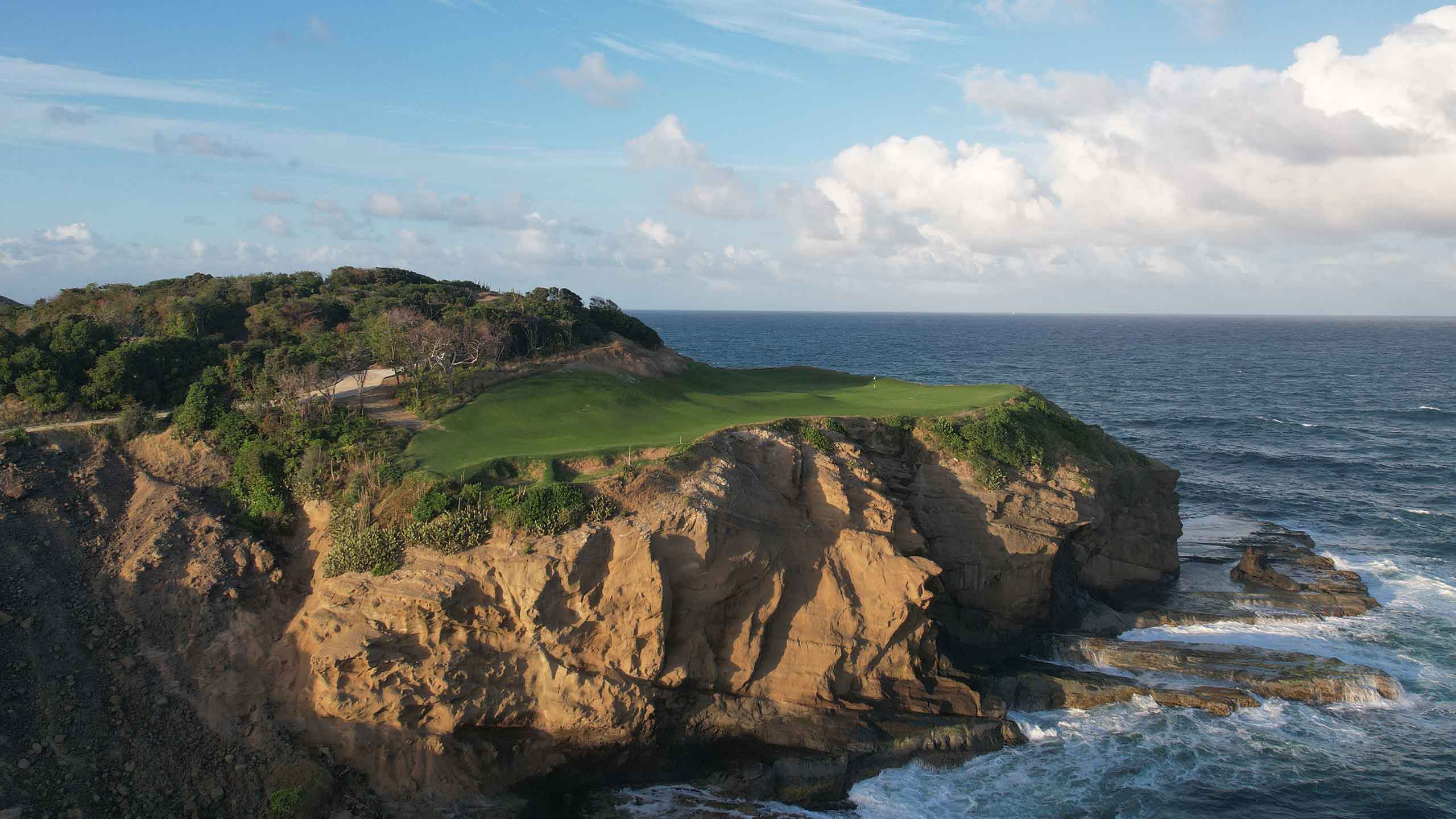 cabot st lucia's 17th hole at sunset