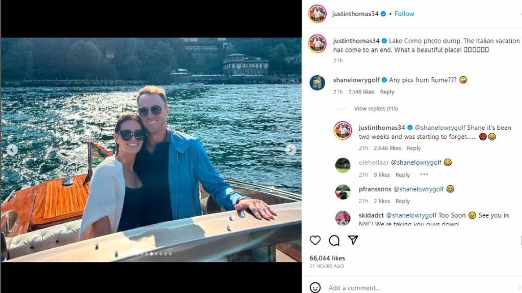 Justin Thomas marked the end of his post-Ryder Cup vacation with an Instagram post