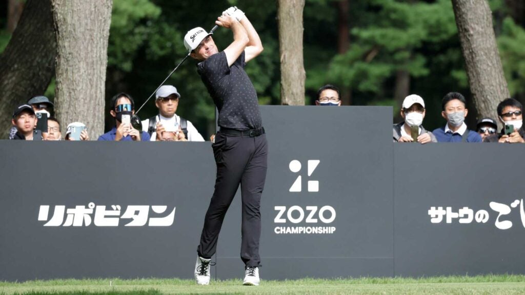 Keegan Bradley hits drive at 2022 Zozo Championship