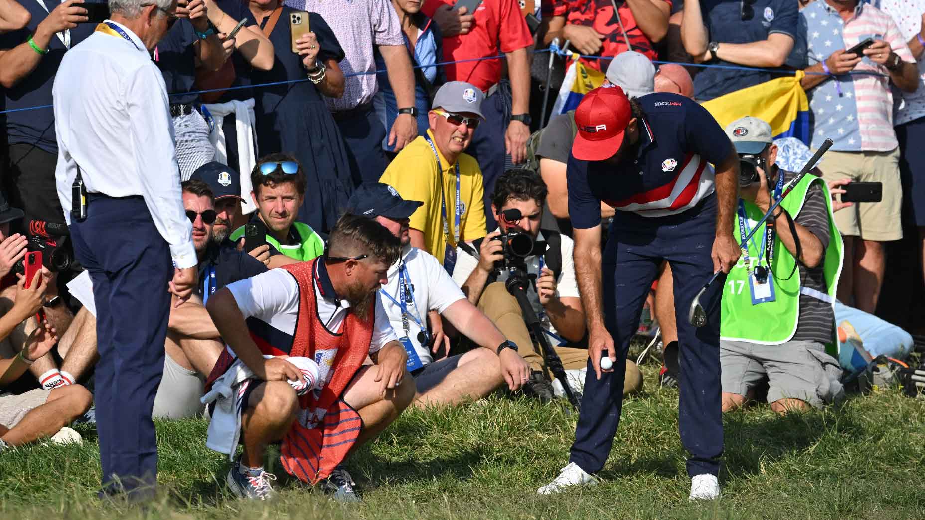 Max Homa takes a crucial drop on Sunday the the 2023 Ryder Cup