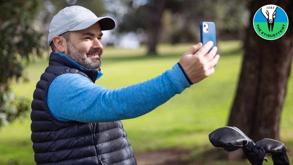 Adult man taking a selfie at golf course