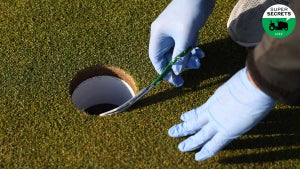 super cutting grass around a hole