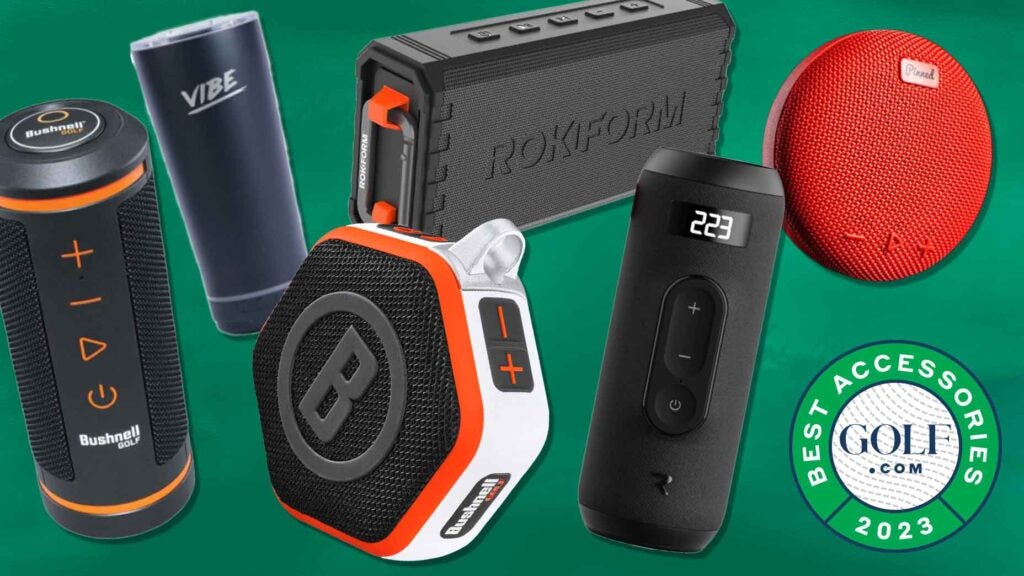 A selection of portable golf speakers