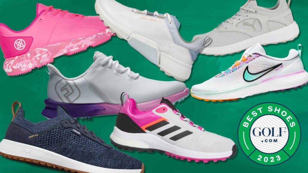 A collection of women's spikeless golf shoes