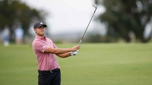 Ludvig Aberg of Sweden hits from the 16th fairway during the second round of The RSM Classic on the Seaside Course at Sea Island Resort on November 17, 2023 in St Simons Island, Georgia.