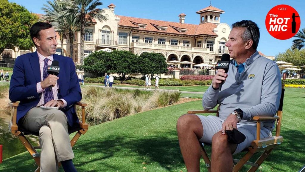 steve burkowski interviews urban meyer from in front of tpc sawgrass clubhouse