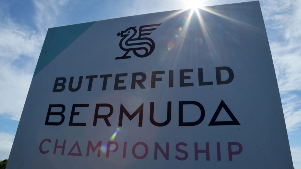 A Butterfield Bermuda Championship sign seen on course at 2022 event
