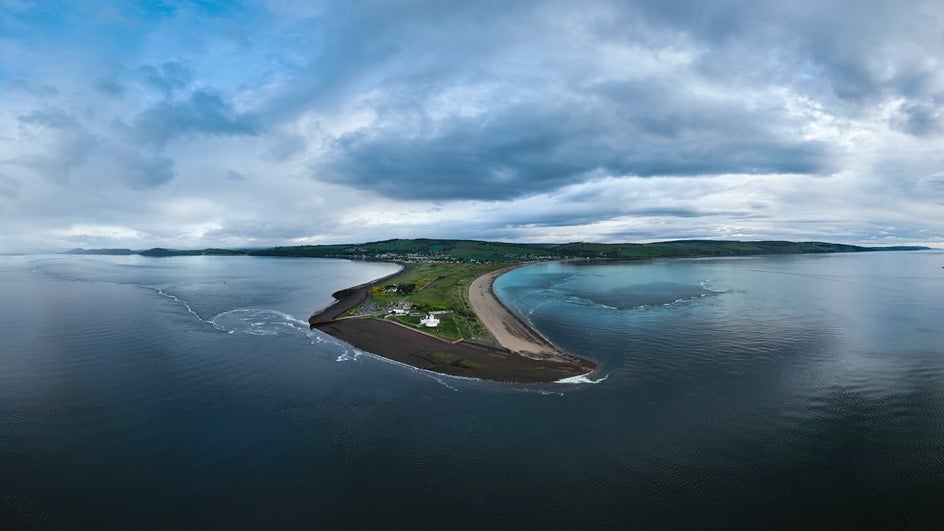 Aerial view of Fortrose and Rosemarkie golf course in Scotland