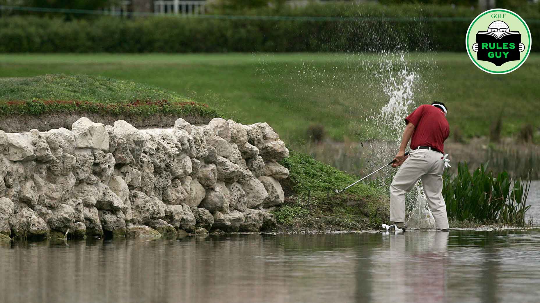 Charlie Wi hits out of a water hazard during the final round of the Honda Classic on the Champion Course at PGA National in Palm Beach Gardens, Florida on Sunday, March 4, 2007