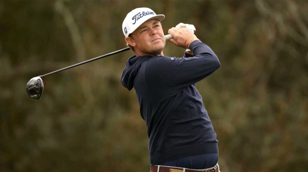 ST SIMONS ISLAND, GEORGIA - NOVEMBER 19: Patton Kizzire of the United States plays his shot from the second tee at Sea Island Resort Seaside Course on November 19, 2022 in St Simons Island, Georgia. (Photo by Mike Mulholland/Getty Images)