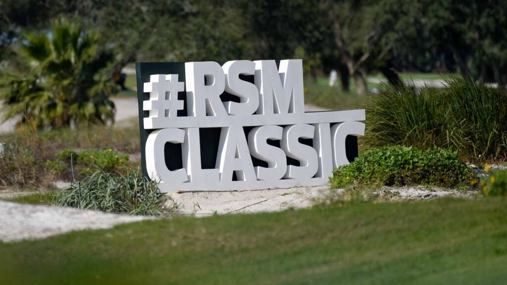 A RSM Classic sign displayed on golf course during 2020 RSM Classic