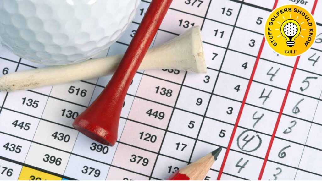 Golf scorecards with pencils and tees
