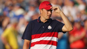 jordan spieth tips cap at the ryder Cup at marco simone in Rome, Italy