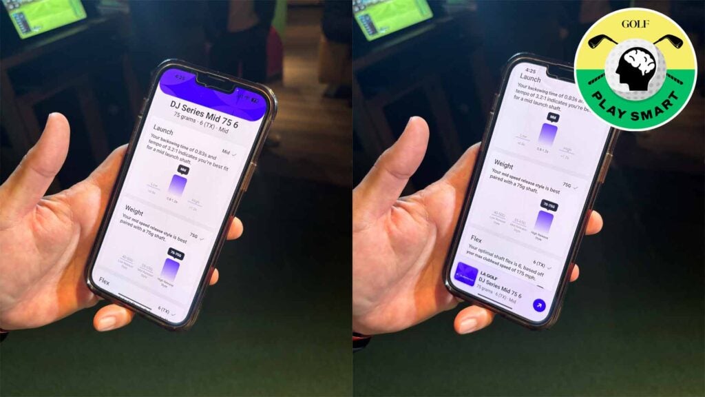 hand holds iPhone featuring Sportsbox AI's fitting tool in the app