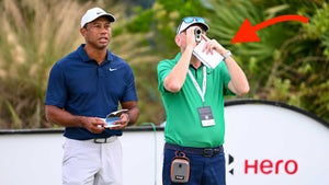 Tiger Woods and Rob McNamara on Wednesday at the Hero.