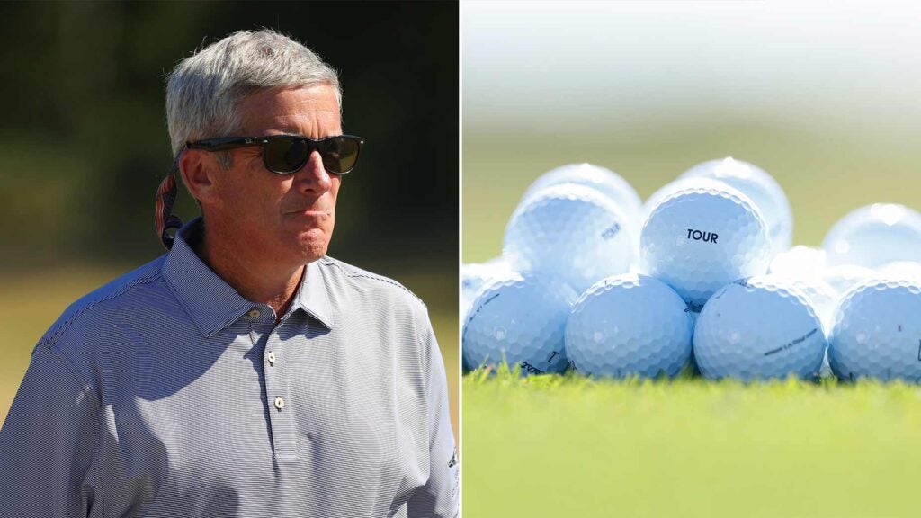 PGA Tour commissioner Jay Monahan and golf balls.